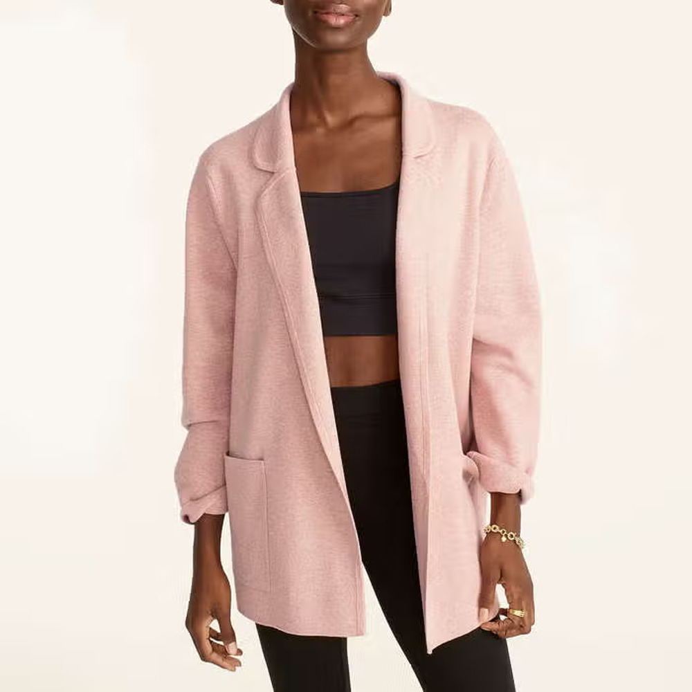 J Crew Eloise Sweater Blazer Size M Pink Heathered Open Front Knit Front Pockets